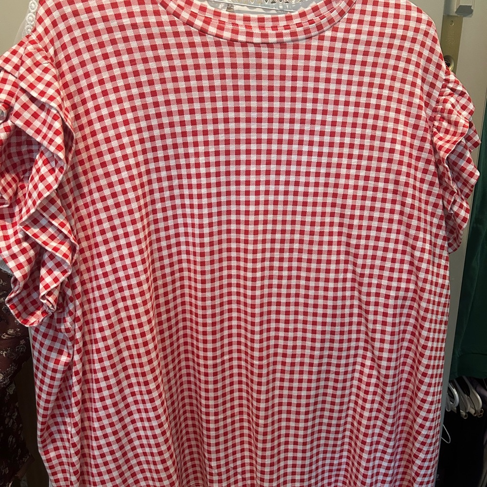 Torrid Red and White Gingham Ruffle Sleeve Top